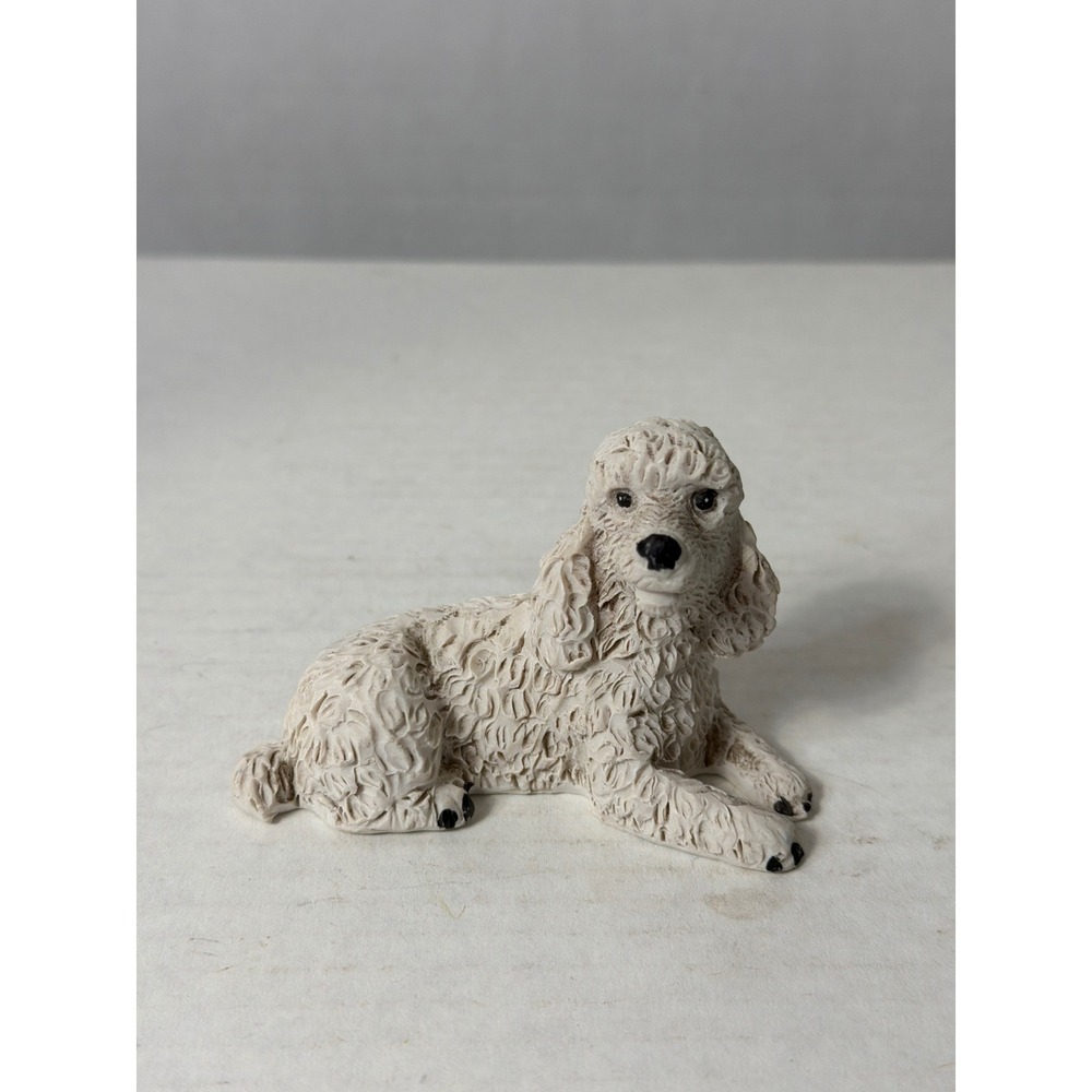 Vintage White Poodle Dog Figurine Textured Resin Lying Down Statue